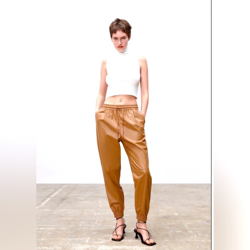 Faux leather jogging pants